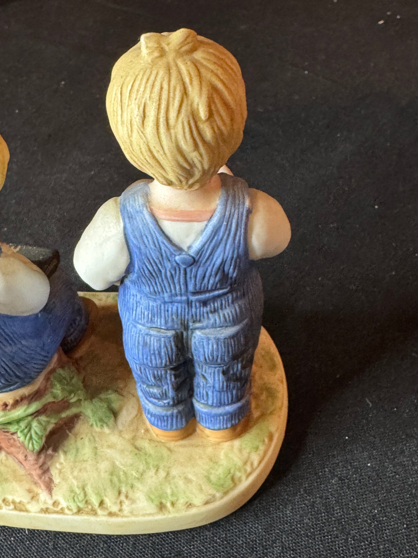 Homco Home Interiors 1985 Denim Days Girls with Bunny and Bible 5" Tall