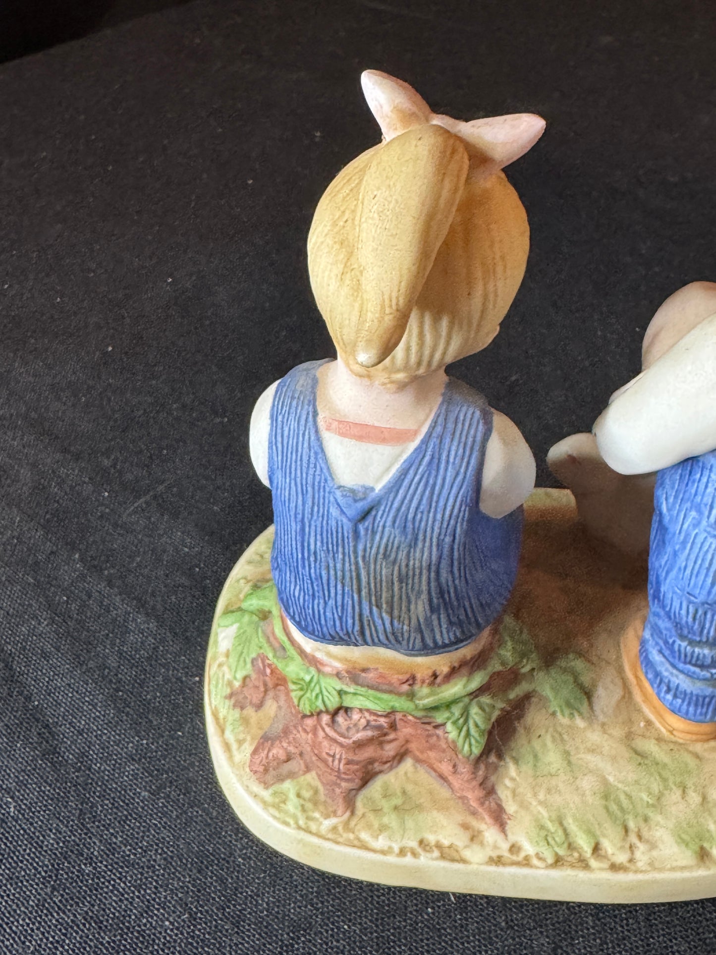 Homco Home Interiors 1985 Denim Days Girls with Bunny and Bible 5" Tall