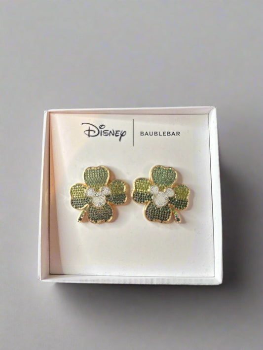 New Baublebar Disney Mickey Mouse Head Shamrock Earrings St. Patrick's Green NIB