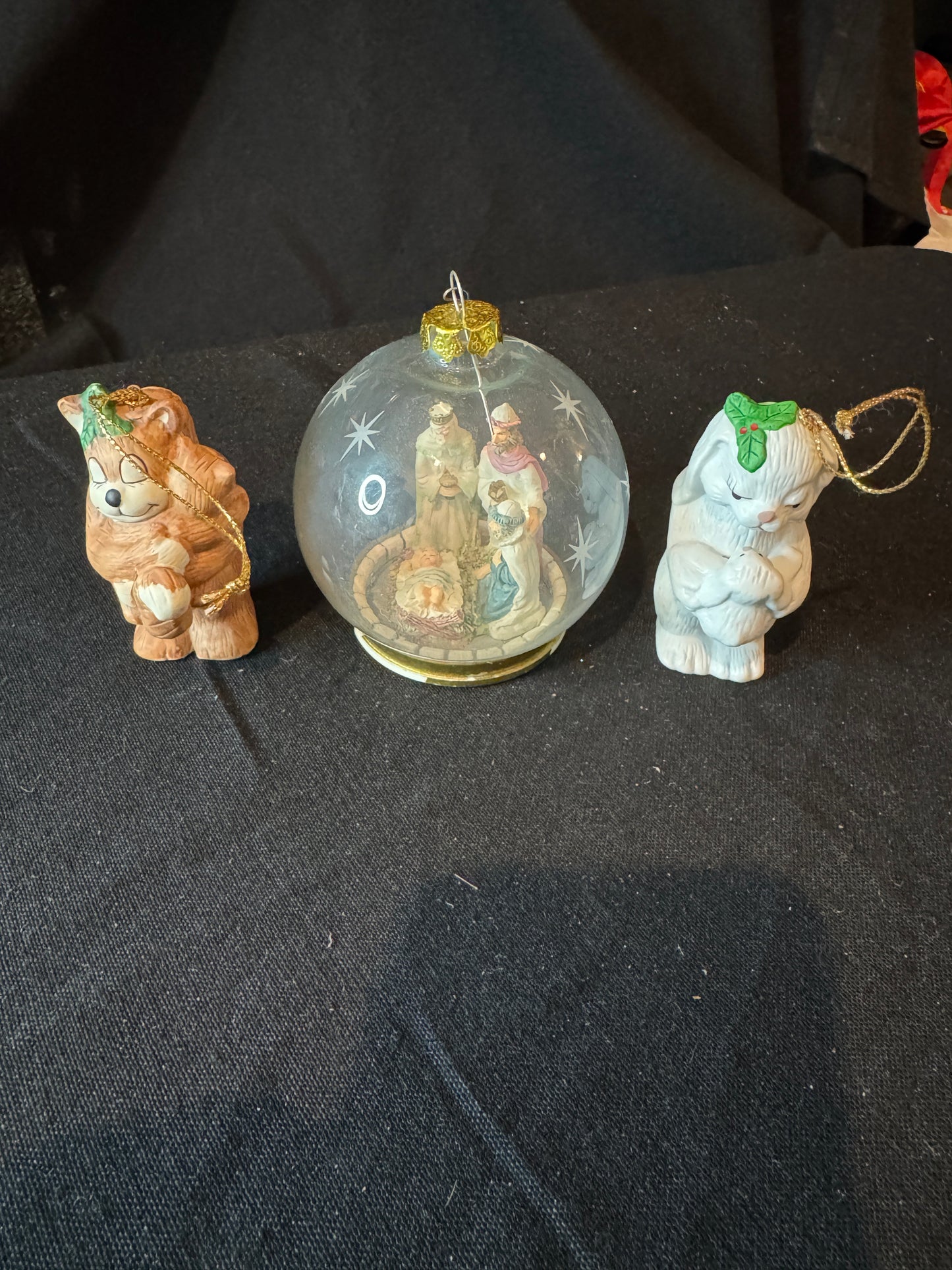 Three Christmas Ornaments House of Lloyd 3 Kings, Squirrel and Bunny