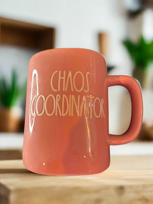 Rae Dunn Chaos Coordinator Pink Large Coffee Cup Mug 5" Tall