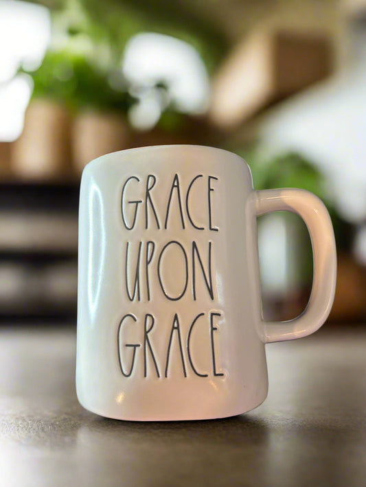 Rae Dunn Grace Upon Grace Coffee Cup Mug Purple Inside New 5" Tall