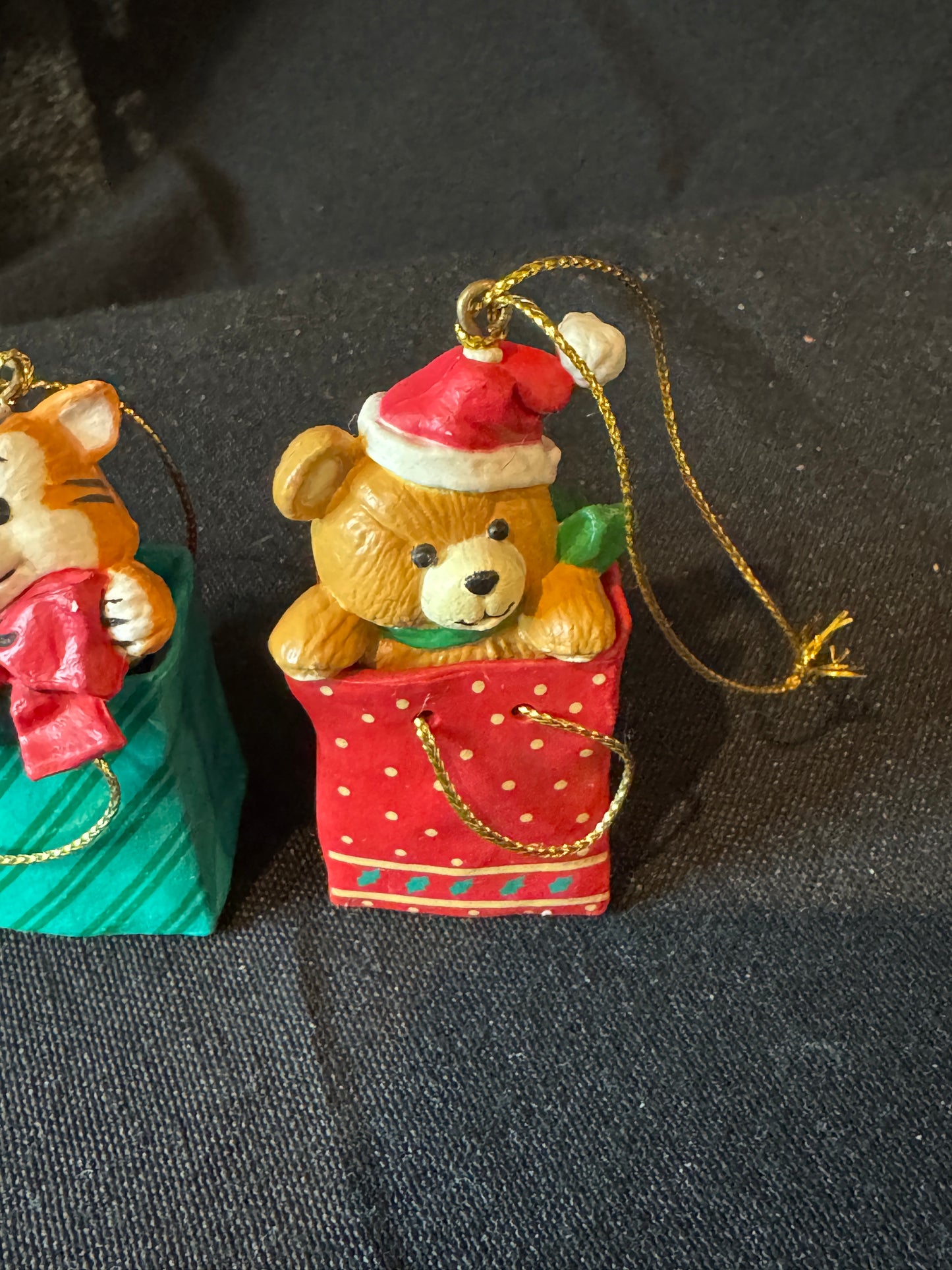 Baby Raccoon Bear Cat in a Shopping Bag Gift Bag Merry Christmas Ornament 3 Pieces