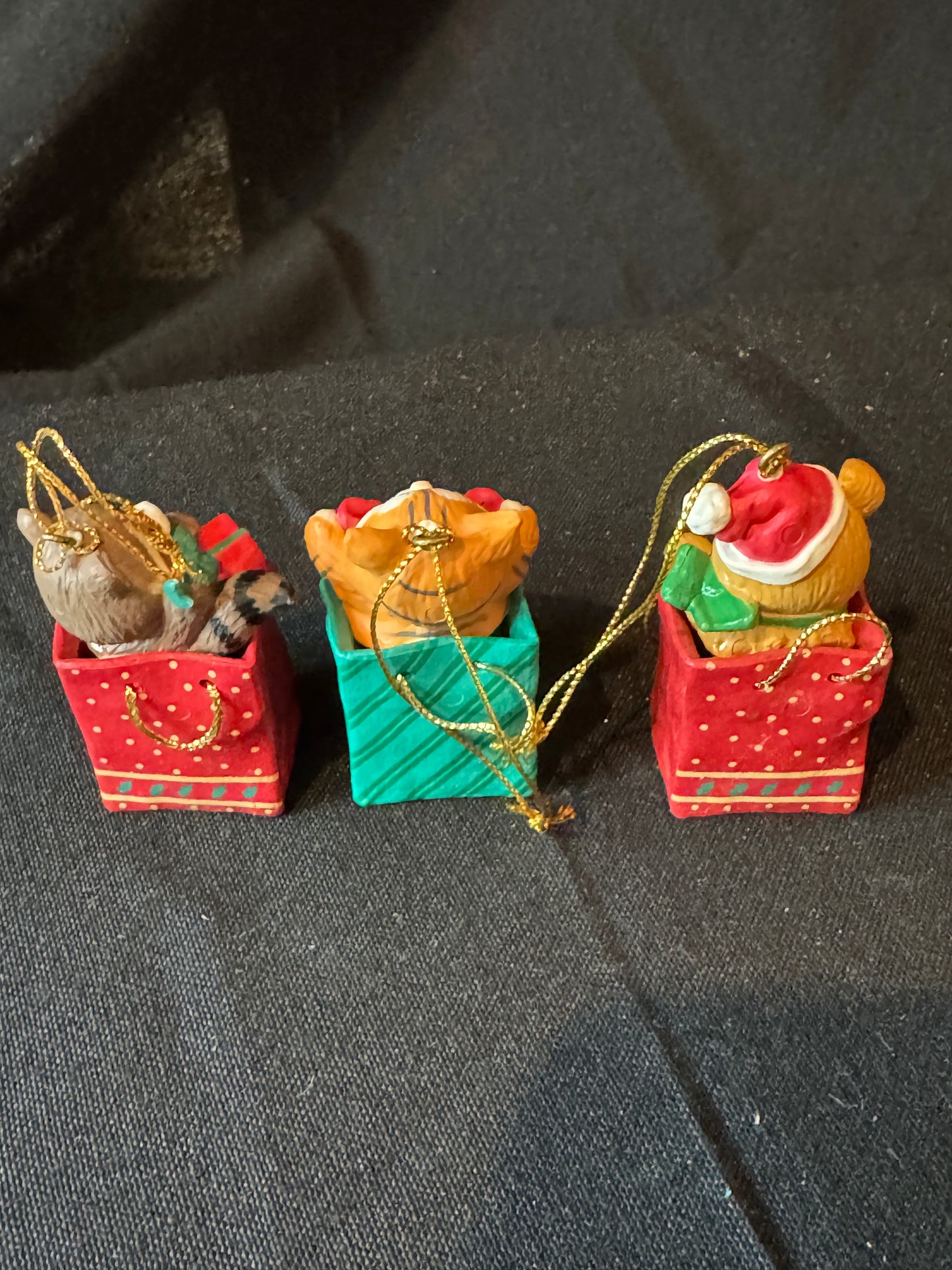 Baby Raccoon Bear Cat in a Shopping Bag Gift Bag Merry Christmas Ornament 3 Pieces