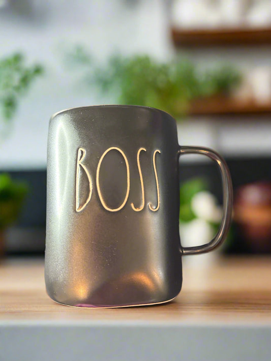Rae Dunn Black Large Boss Coffee Cup Mug New 4.75" Tall