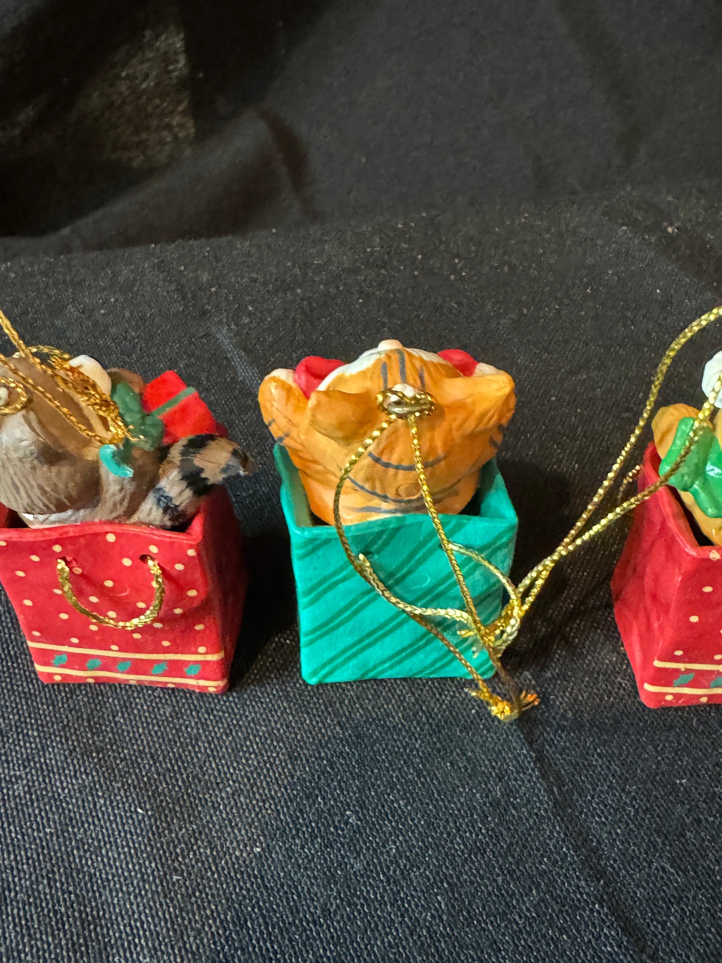 Baby Raccoon Bear Cat in a Shopping Bag Gift Bag Merry Christmas Ornament 3 Pieces