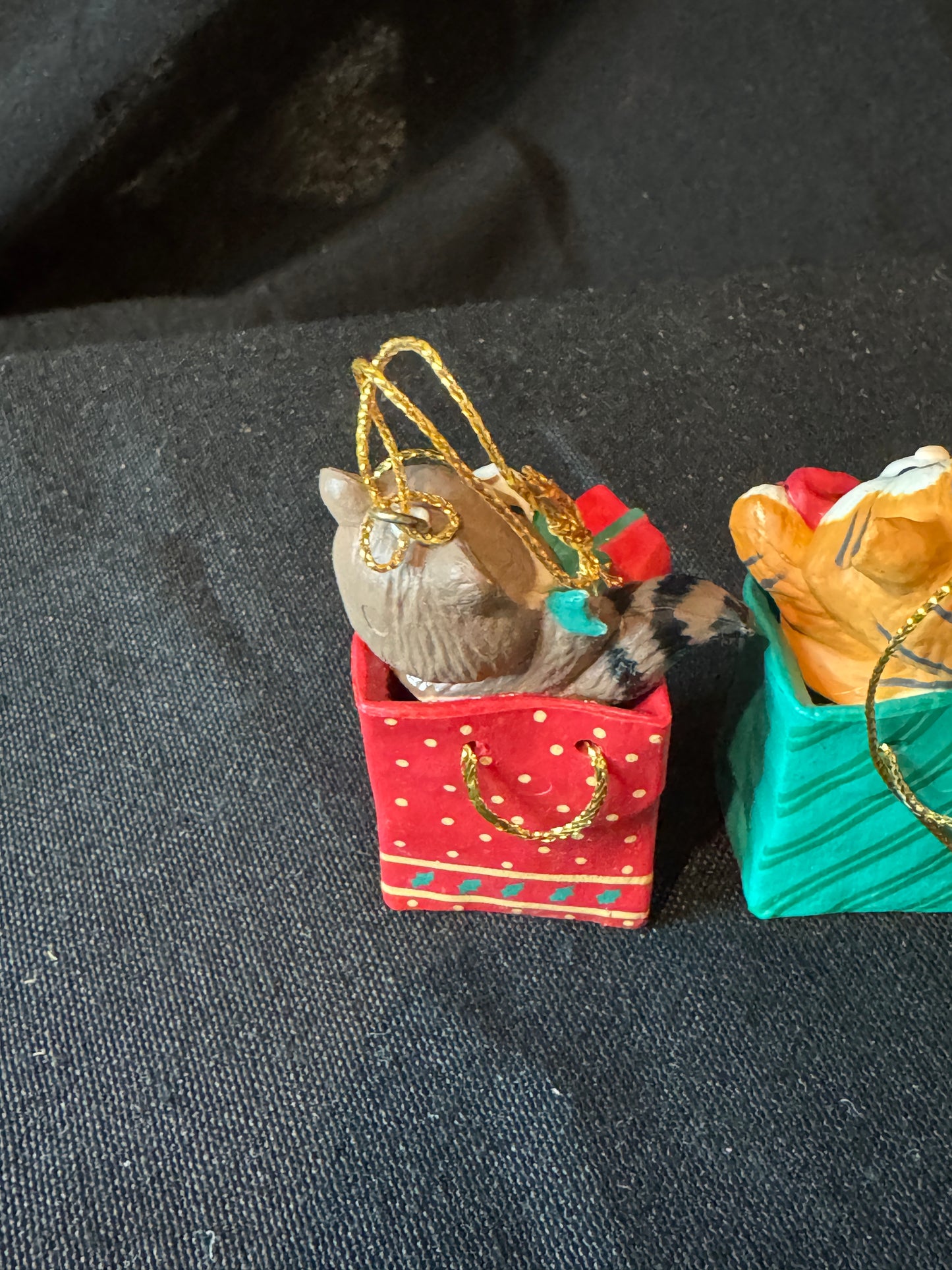 Baby Raccoon Bear Cat in a Shopping Bag Gift Bag Merry Christmas Ornament 3 Pieces