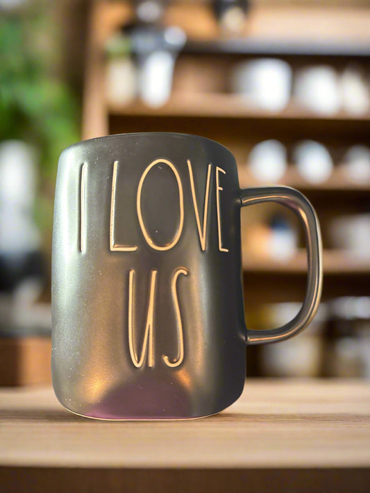Rae Dunn Large Black "I Love Us" Coffee Mug Cup New 4.75" Tall