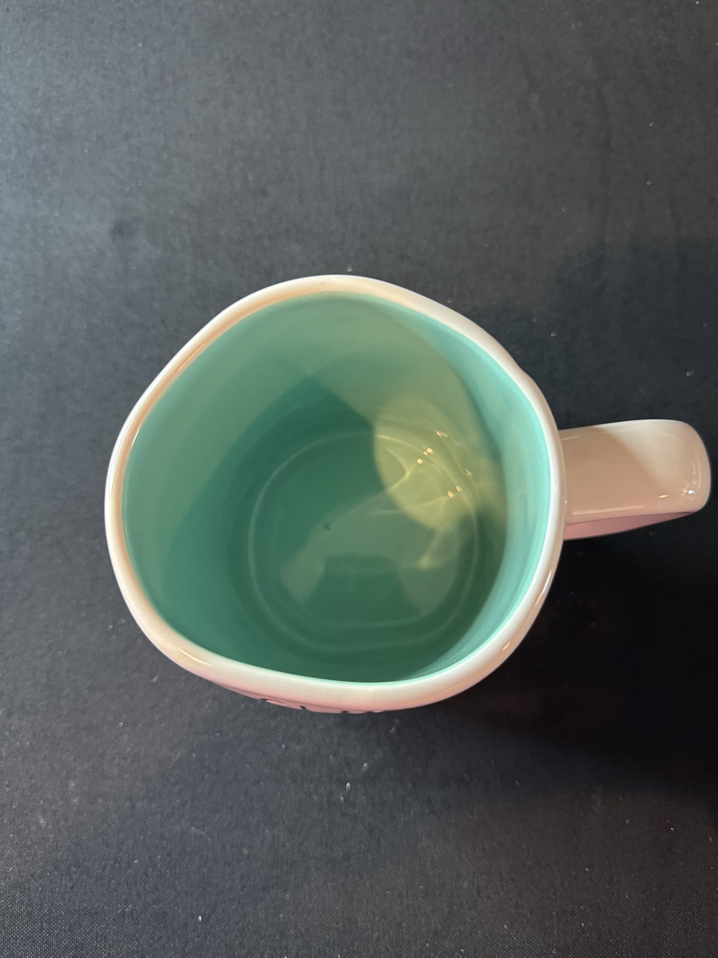 Rae Dunn Super Mom Large White Coffee Cup Mug Aqua Green Interior New 4.75" Tall