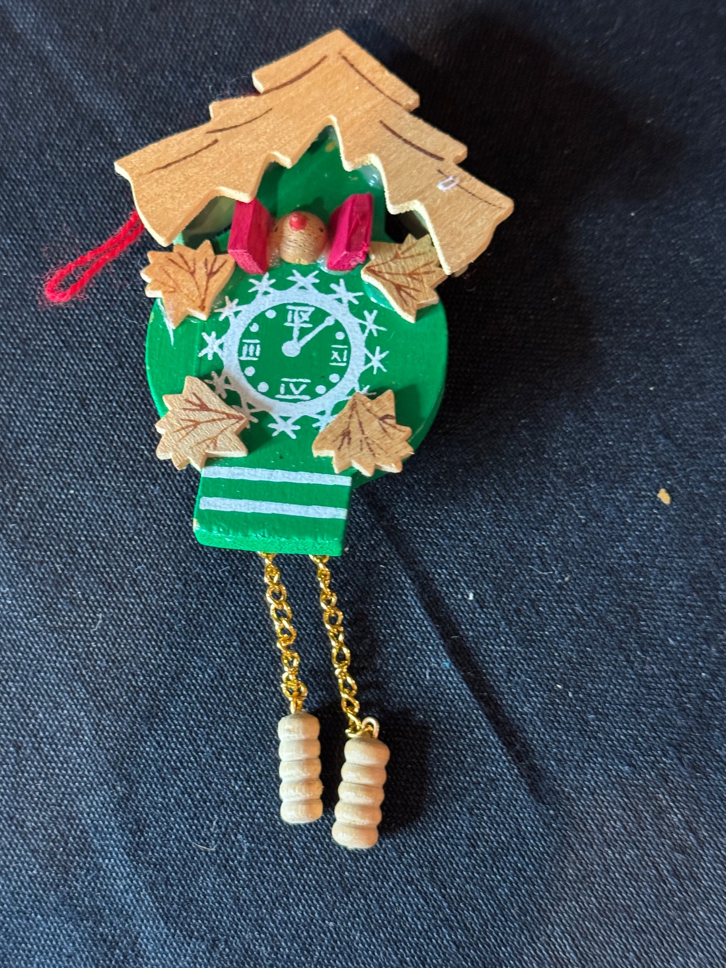 Cuckoo Clock Christmas Ornament Green with Chains 5" Tall