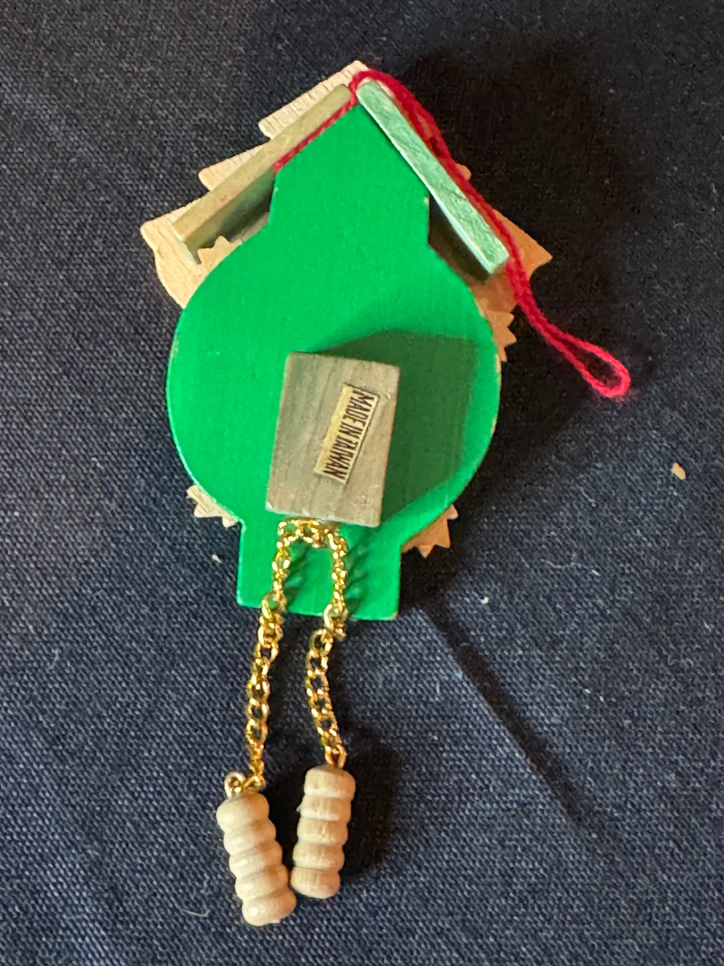 Cuckoo Clock Christmas Ornament Green with Chains 5" Tall