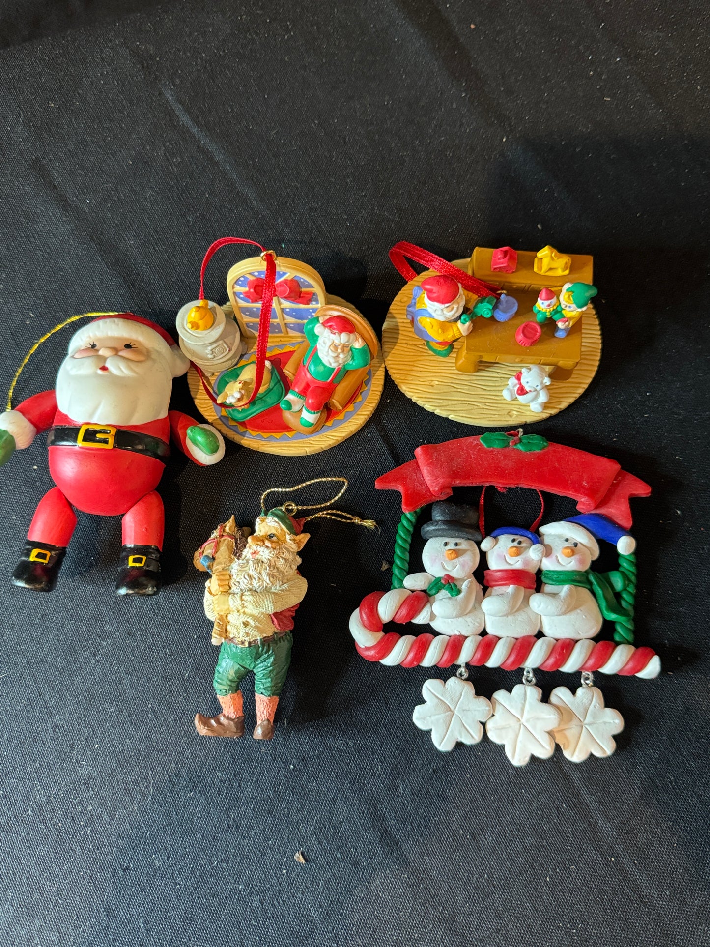 Five (5) Santa Snowman Christmas Ornaments