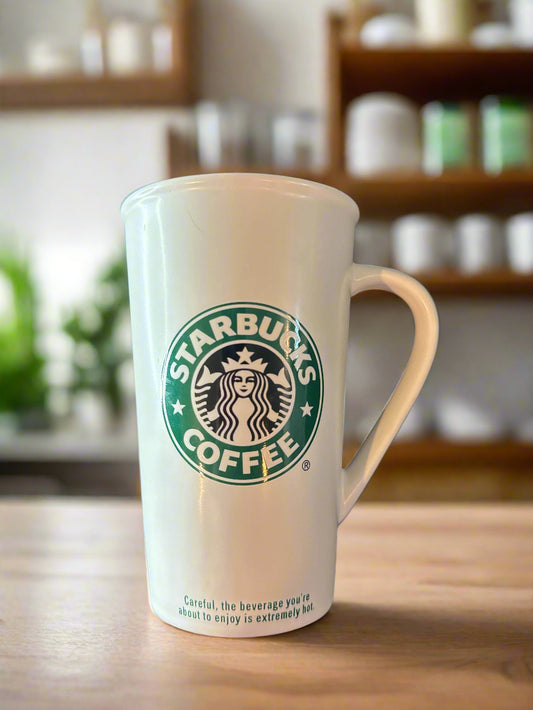 Starbucks 6" Tall White Coffee Mug Cup Green Siren Logo (2006)