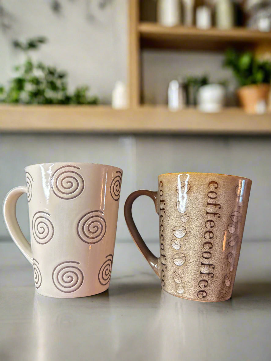 Pair of 4" Coffee Cups Mugs Brown Interior New