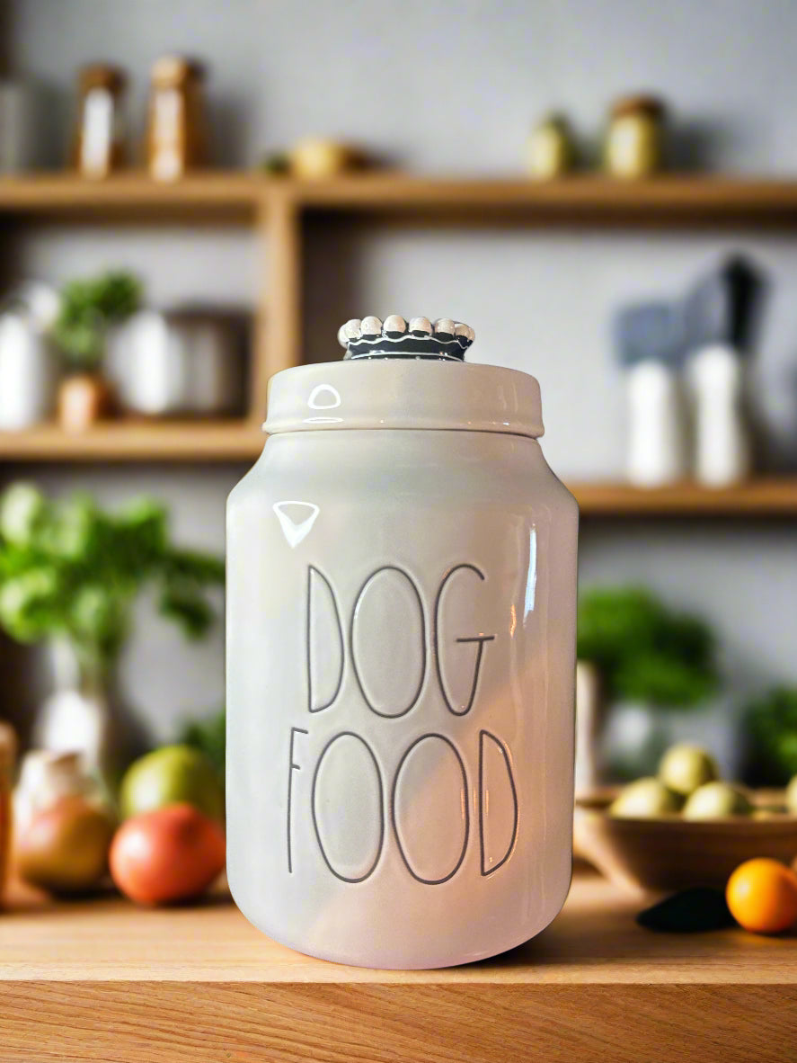 Rae Dunn Ceramic Dog Food Container 9.25" Tall With Lid Container For Dog Treats or Cookies