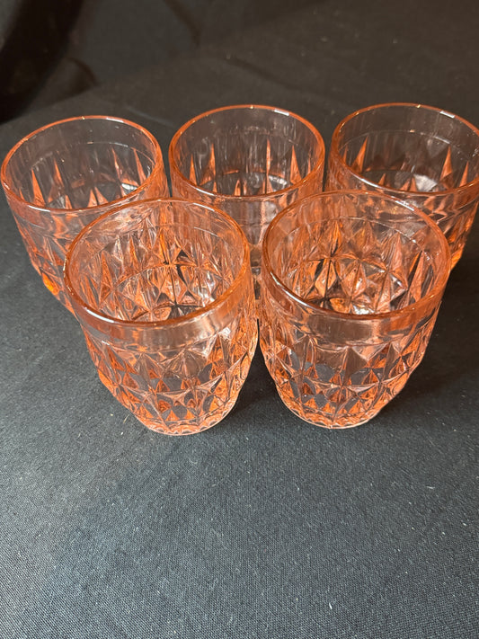 Five (5) Windsor Pink Depression Glass Tumbler 9oz by Jeanette glass 3 7/8" Tall x 3" Wide