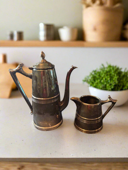 Vintage Sheffield 1112 Silver Plated Hollowware Mini Coffee/Tea Pot & Creamer USA