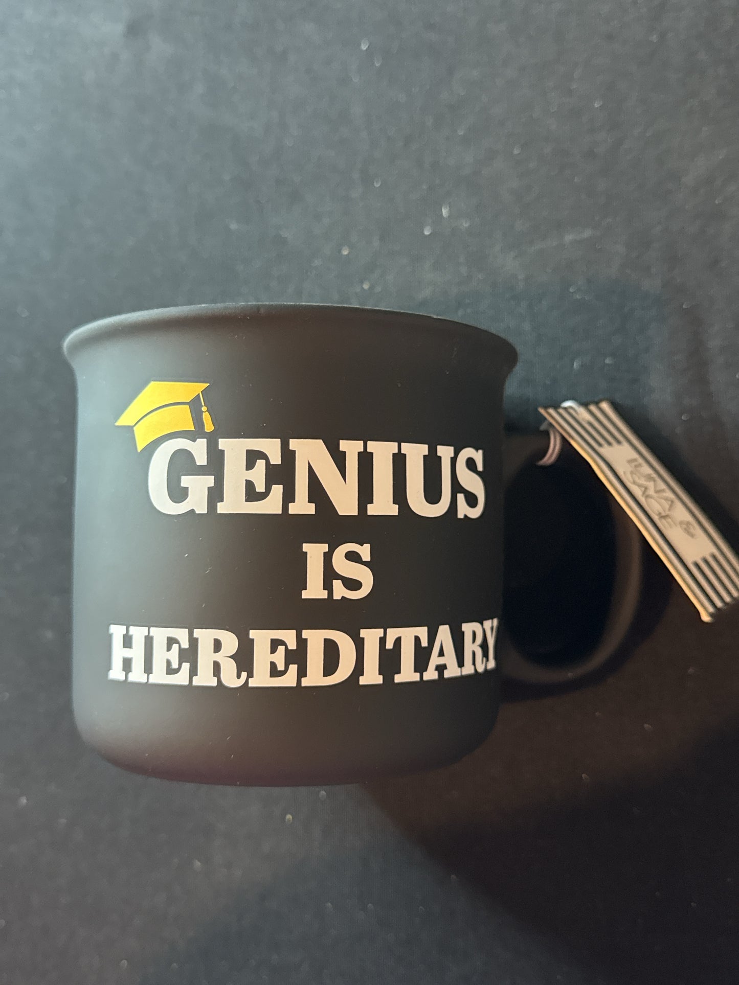 Large "Genius is Hereditary" Soft Feel Coffee Cup Mug 20oz Proud Grad Dad Black/White