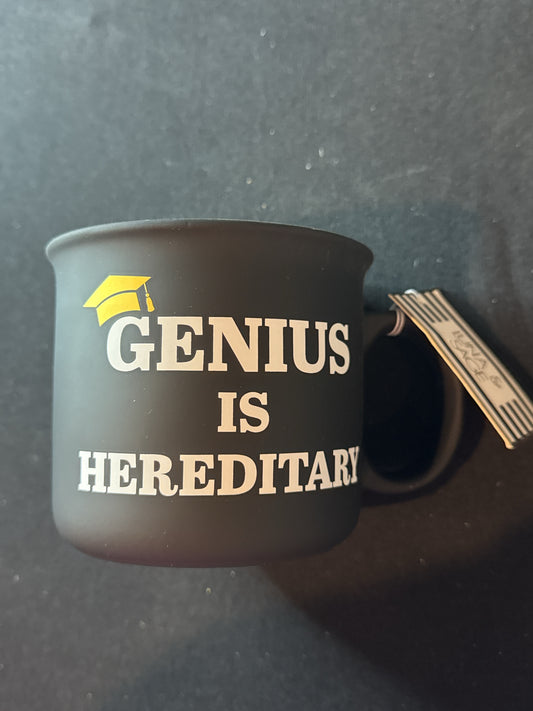Large "Genius is Hereditary" Soft Feel Coffee Cup Mug 20oz Proud Grad Dad Black/White