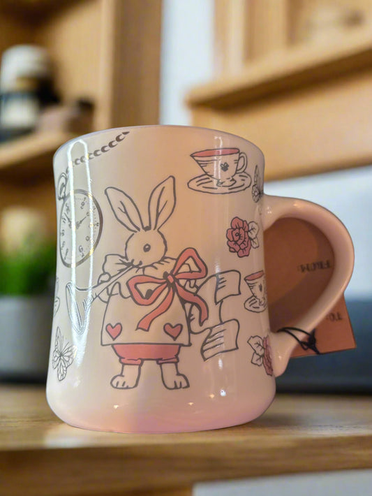 Carrot Patch Cottage Large Easter Rabbit Coffee Cup Mug White/Pink 4 5/8" Tall New with Tags