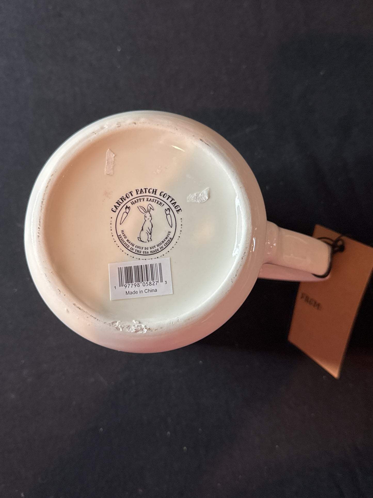 Carrot Patch Cottage Large Easter Rabbit Coffee Cup Mug White/Pink 4 5/8" Tall New with Tags