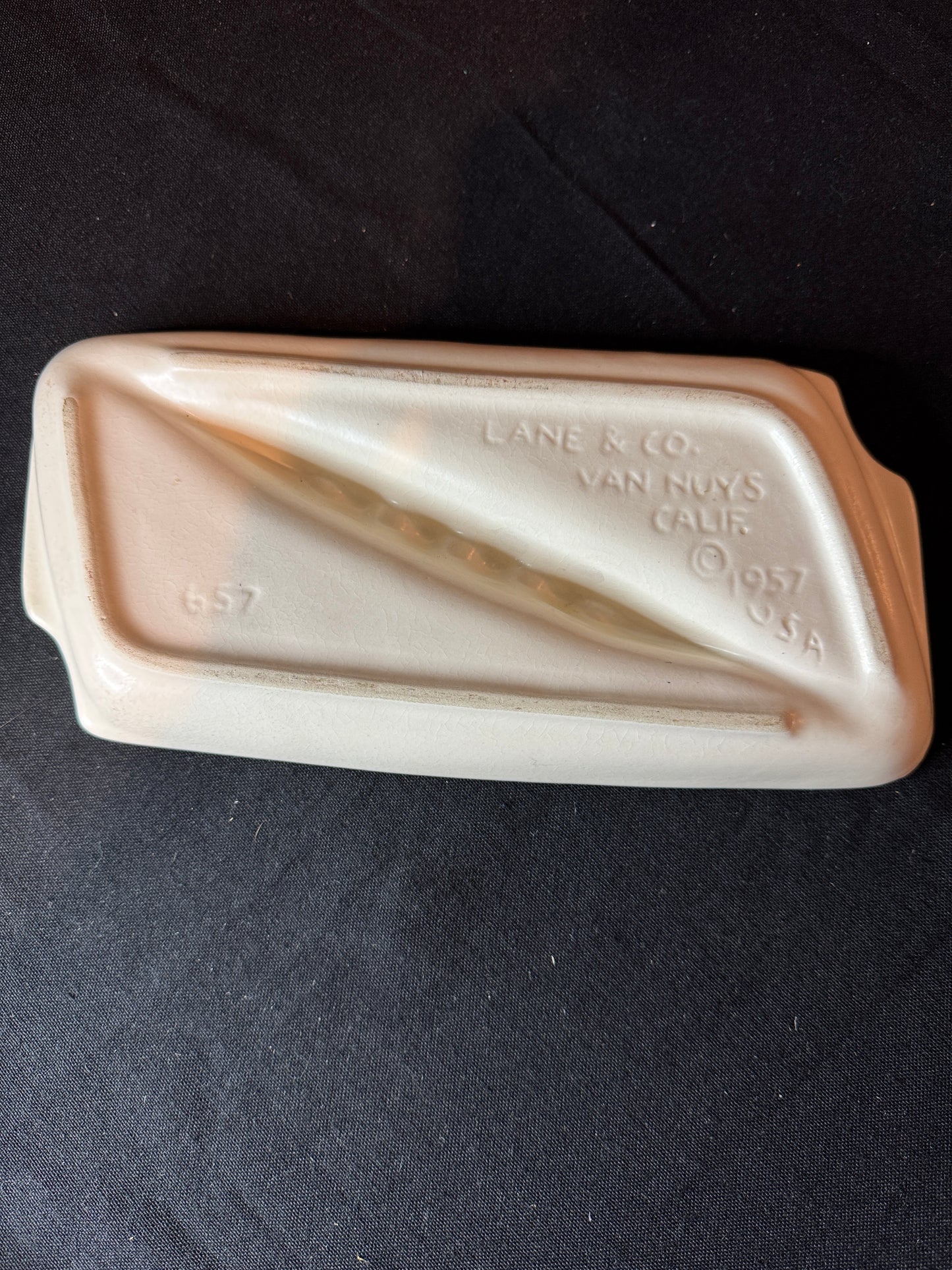 Vintage Pair of 1957 Lane and Co Art Deco Abstract Ashtrays Van Nuys CA No. 653 & 657