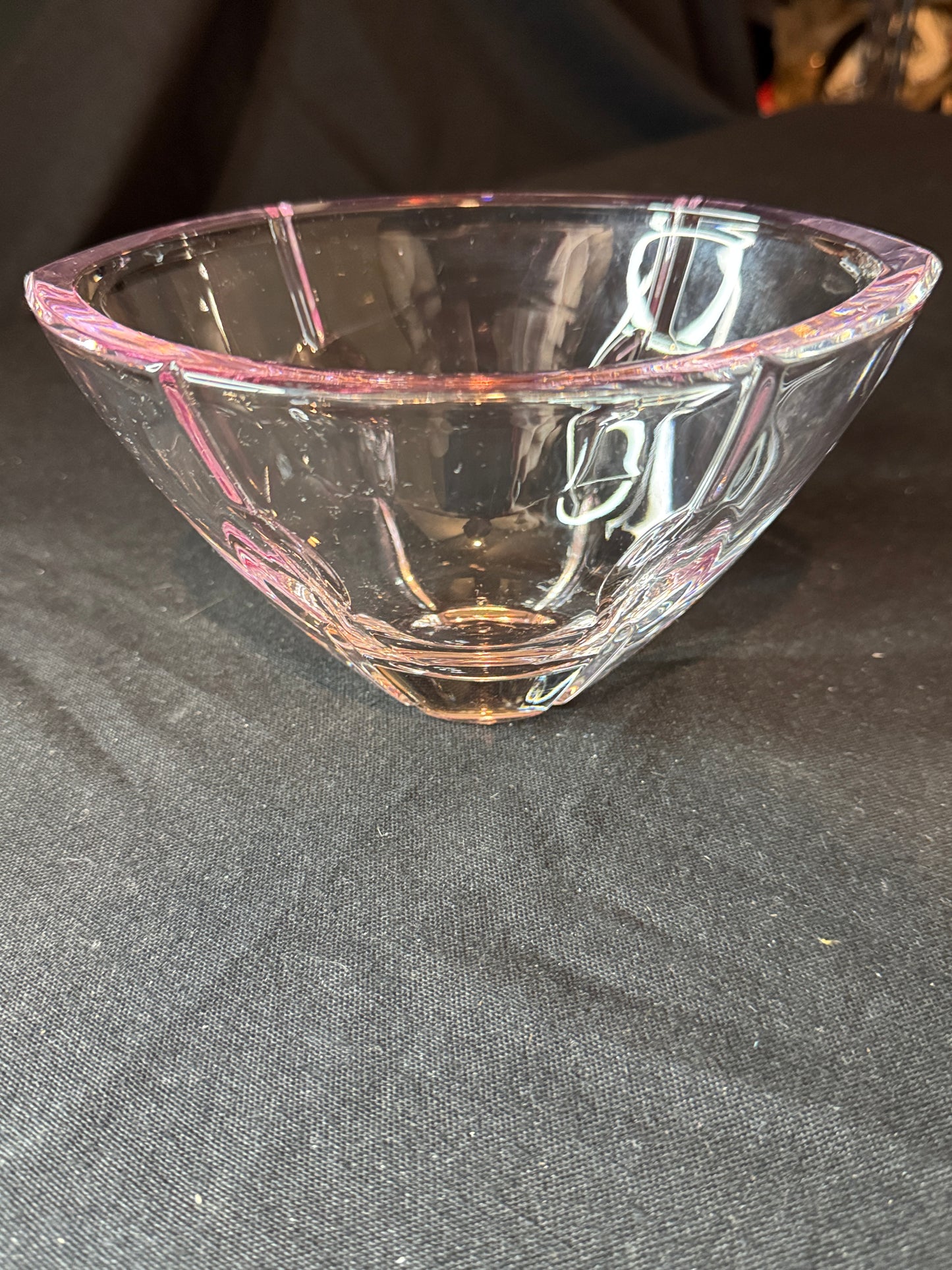 Lenox "Gift of Knowledge" Pink Tinted Full Lead Crystal Oval Candy Bowl Vintage 6.75" x 4.5"