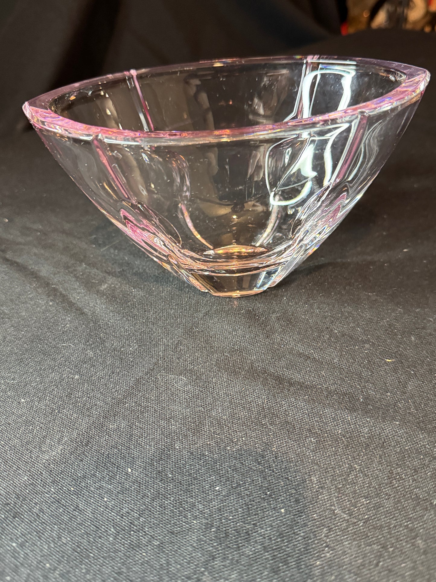 Lenox "Gift of Knowledge" Pink Tinted Full Lead Crystal Oval Candy Bowl Vintage 6.75" x 4.5"