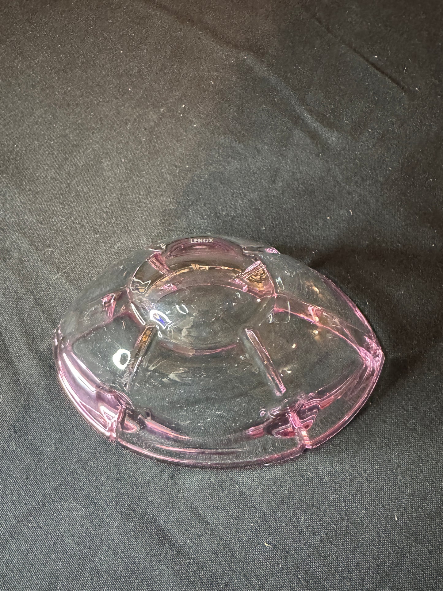 Lenox "Gift of Knowledge" Pink Tinted Full Lead Crystal Oval Candy Bowl Vintage 6.75" x 4.5"