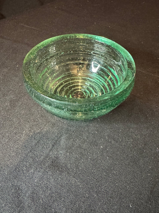 Depression Glass Heavy Green Concentric Circles Vintage 5 3/8" Bowl. 1920-1935