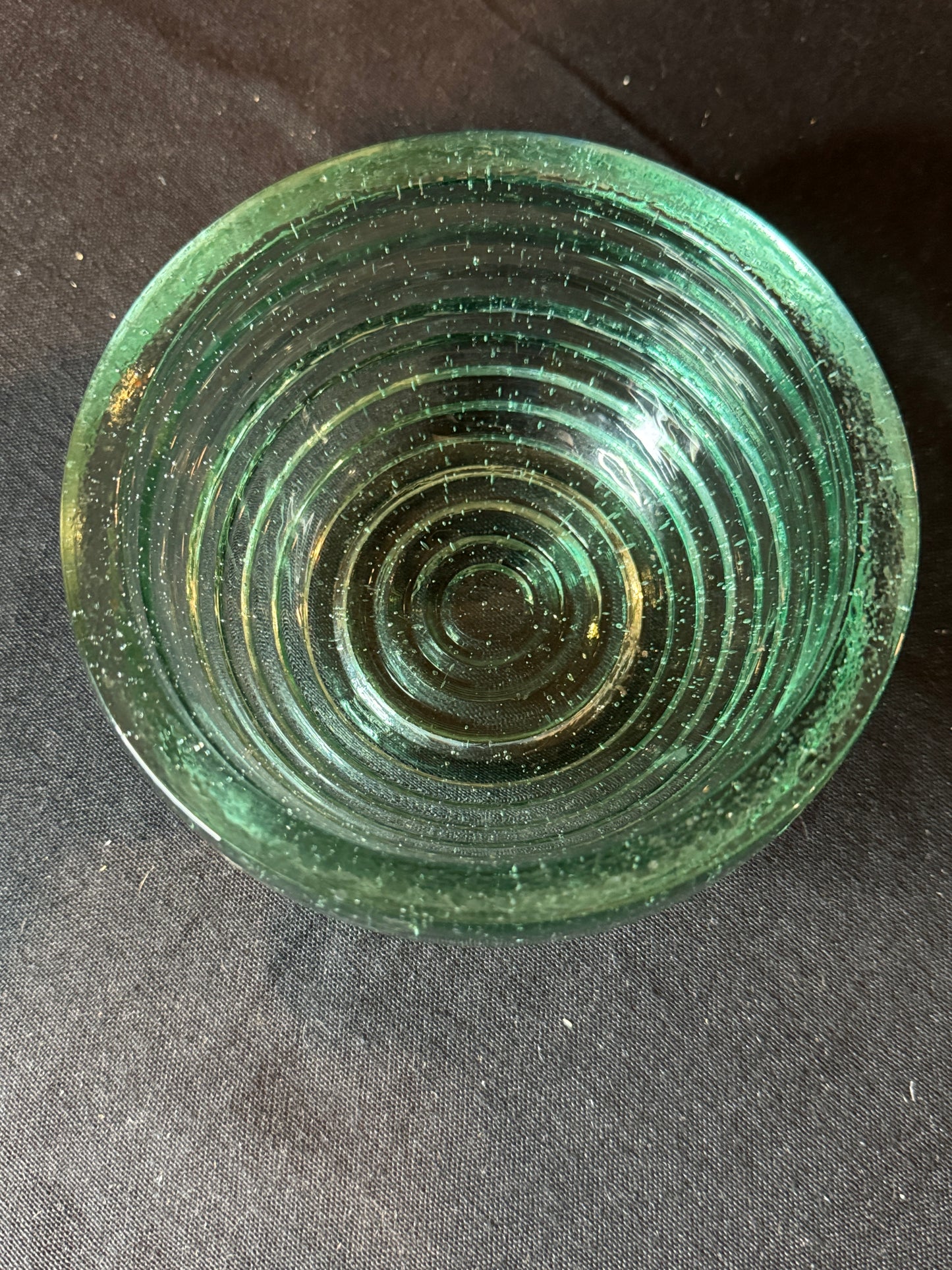 Depression Glass Heavy Green Concentric Circles Vintage 5 3/8" Bowl. 1920-1935