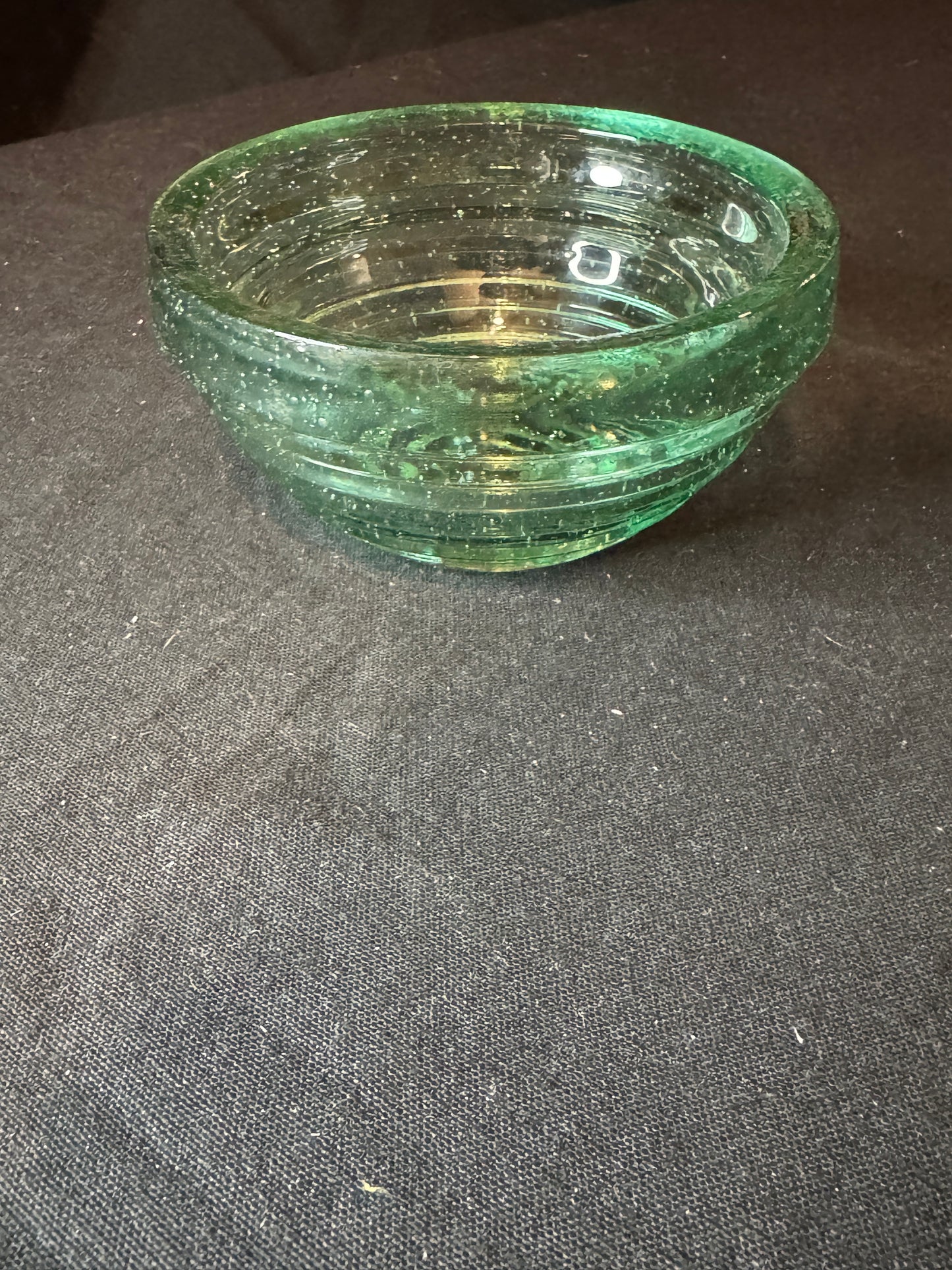 Depression Glass Heavy Green Concentric Circles Vintage 5 3/8" Bowl. 1920-1935