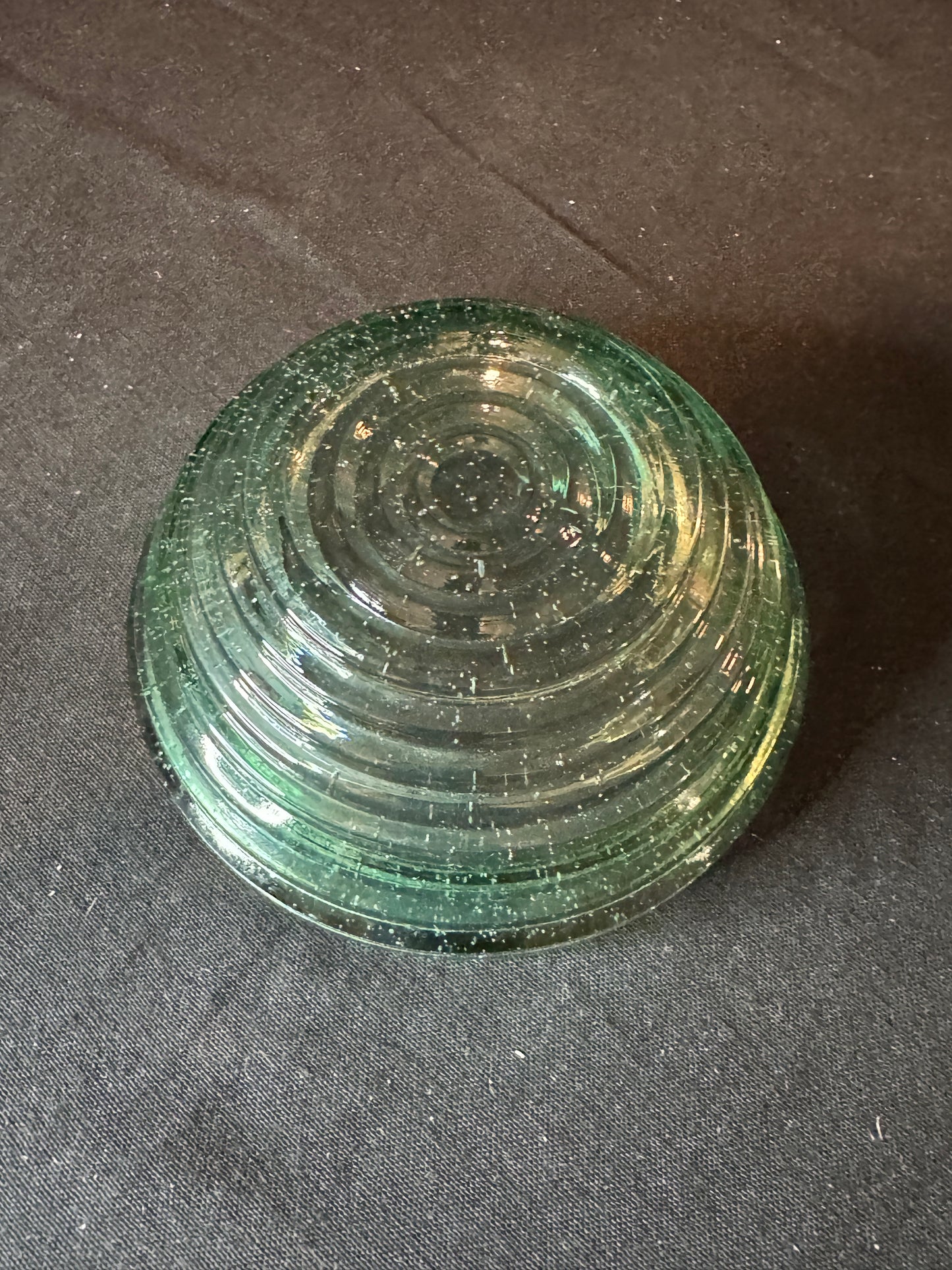 Depression Glass Heavy Green Concentric Circles Vintage 5 3/8" Bowl. 1920-1935