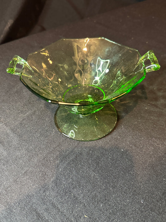 Heisey Green Octagon Shape Thumbprint Style Mayonnaise Dish 5.5" Wide x 3 5/8" Tall