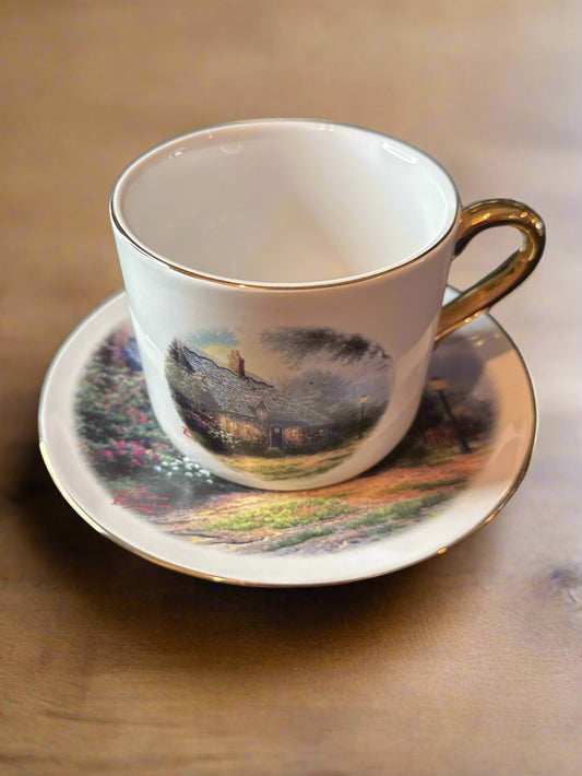 Thomas KInkade Coffee Cup & Saucer Mug Painter of Light Moonlight Cottage - Swanky Barn