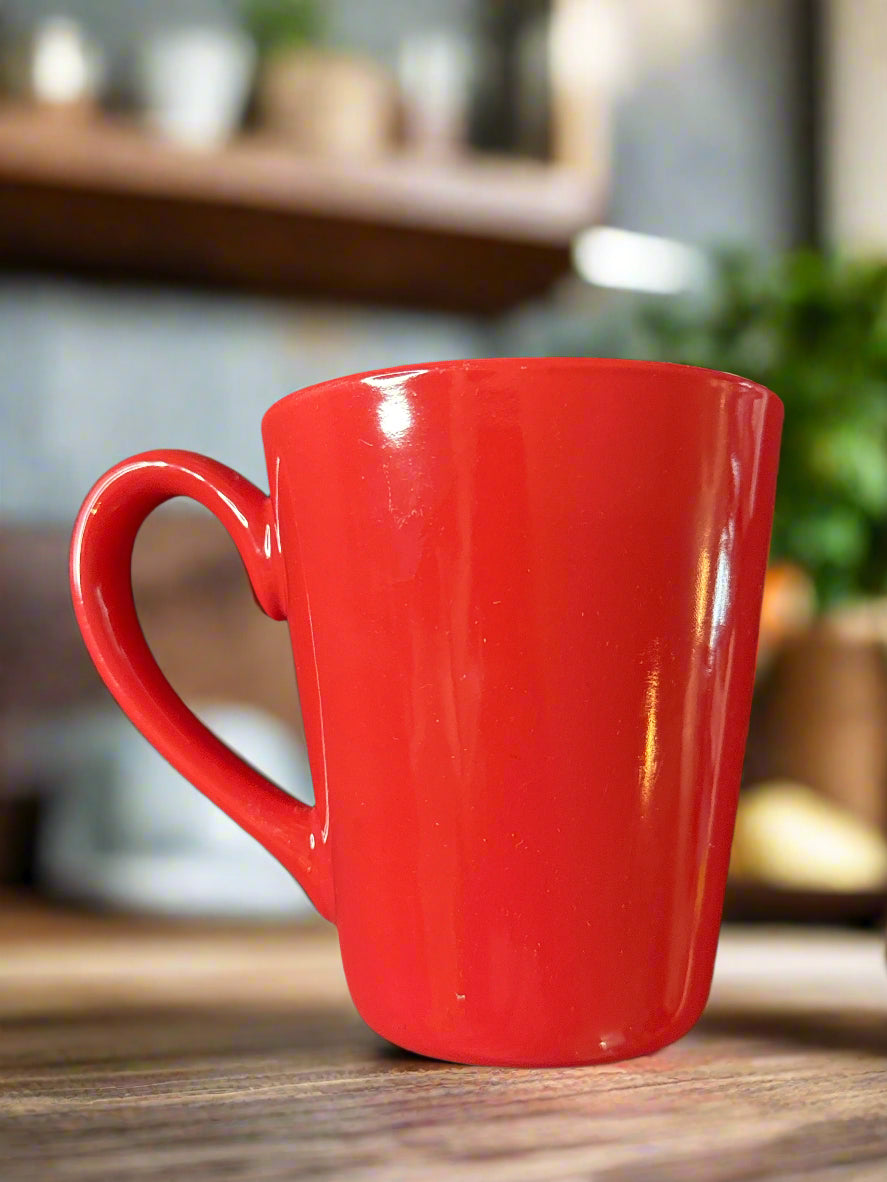 Red Asian Coffee Cup Mug With Oriental Calligraphy 4.5" Tall