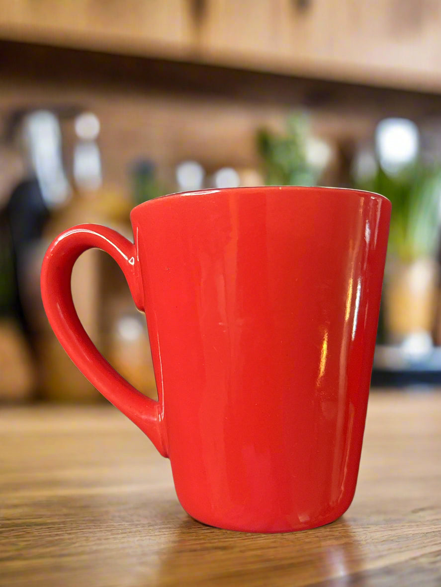 Red & Black Asian Coffee Cup Mug Calligraphy Oriental 4.5" Tall