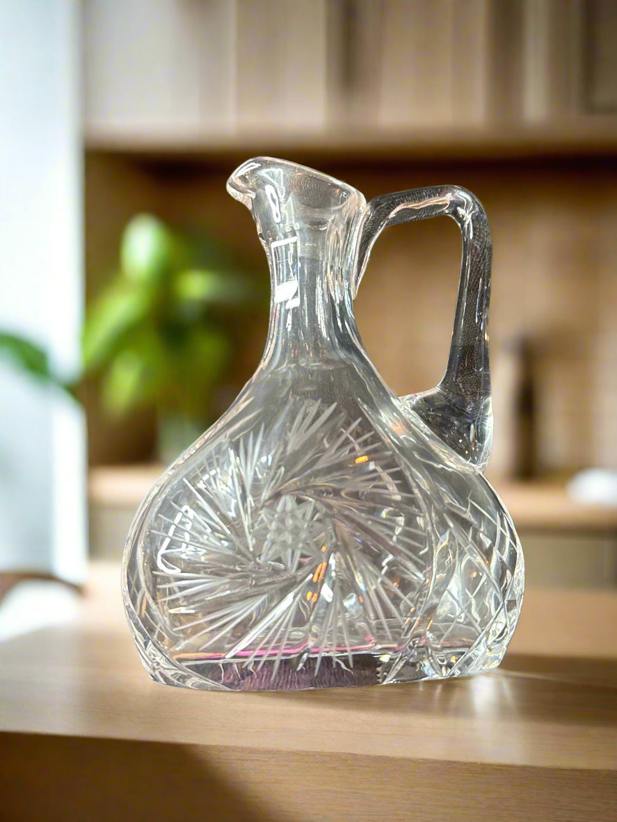 Vintage Cut Etched Crystal Decanter 5.5" Tall with Handel and Pinwheel