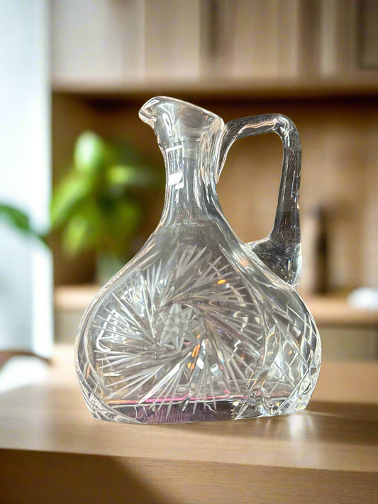 Vintage Cut Etched Crystal Decanter 5.5" Tall with Handel and Pinwheel