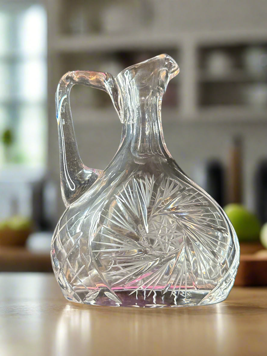 Vintage Cut Etched Crystal Decanter 5.5" Tall with Handel and Pinwheel