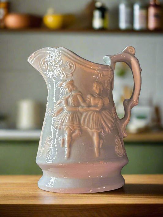 Porcelain Pitcher Dancing Couple Vintage No Markings 6.5" Tall