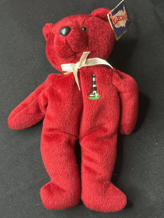 The Coastal Cubs BODI Lighthouse Bear Beanie Plush Bodie Island LERC Red 8" Tall