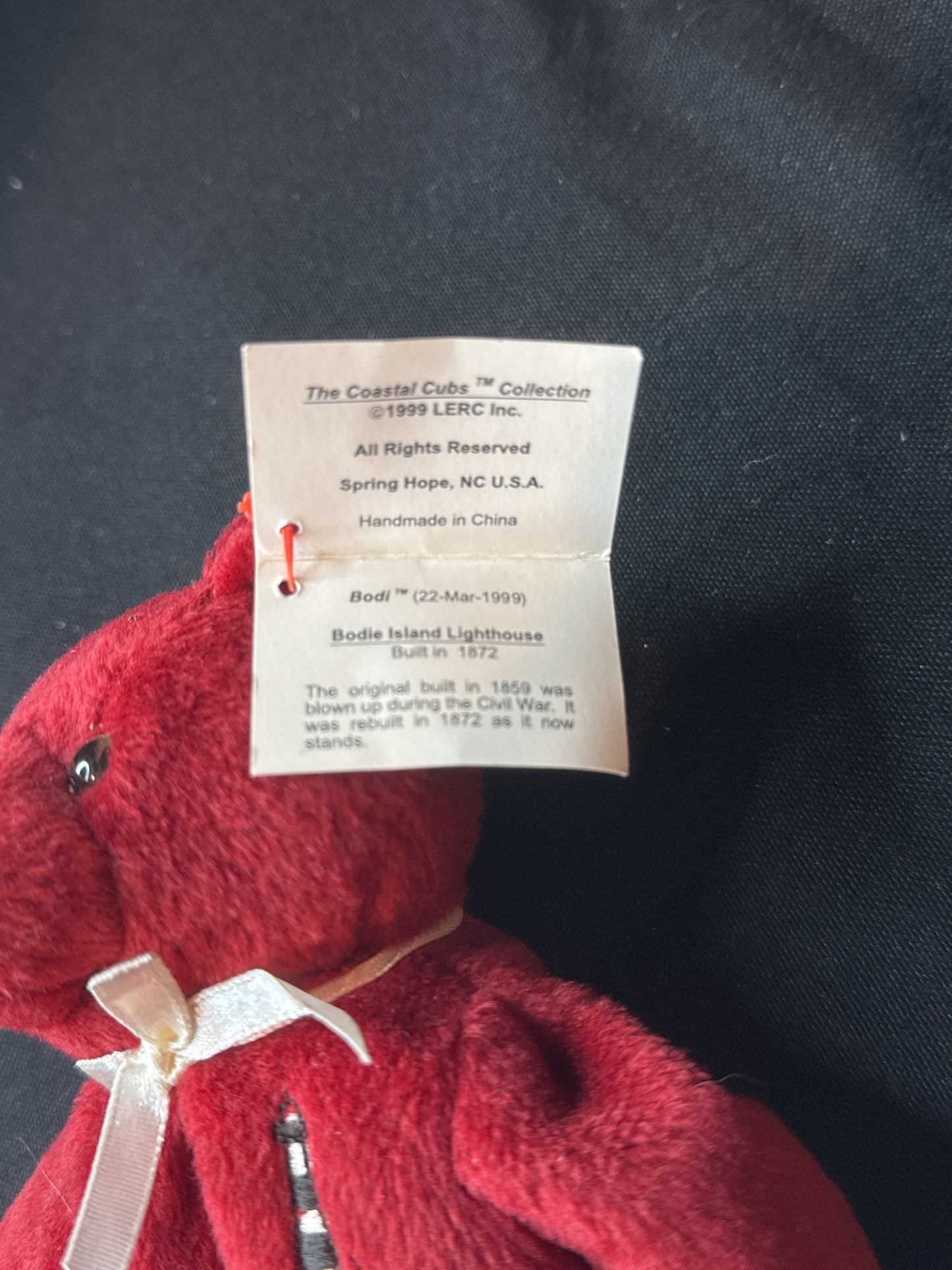 The Coastal Cubs BODI Lighthouse Bear Beanie Plush Bodie Island LERC Red 8" Tall