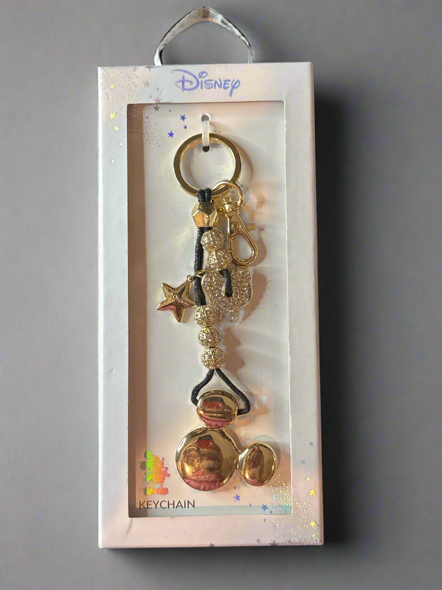 Disney Mickey Mouse Keychain With Heart & Star Charms New in Box