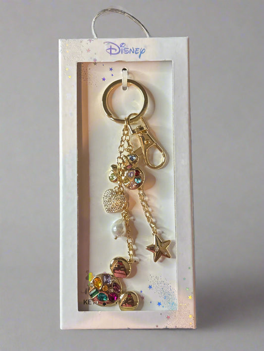 Disney Mickey Mouse Keychain With Hearts & Stars & Mickey Mouse Head Focal Point NIB
