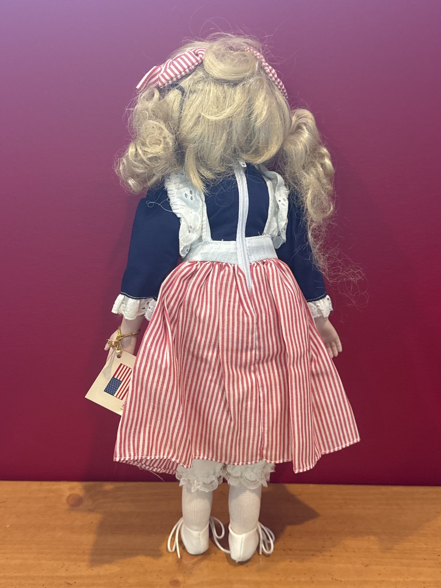Porcelain Collectible Doll Red White and Blue Patriotic Special Edition United States Tag 16" Tall