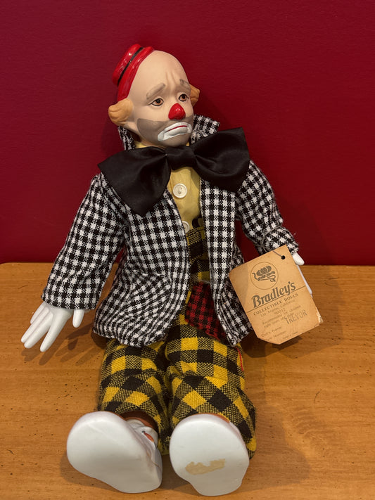 Bradley's Porcelain Collectible Doll Clown Trevor Ptd22 Bendable at Waist With Tags 13" Tall