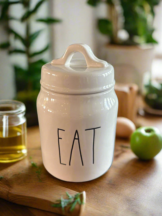Rae Dunn Farmhouse Small Cannister & Lid EAT Like New by Magenta 6 5/8" Tall