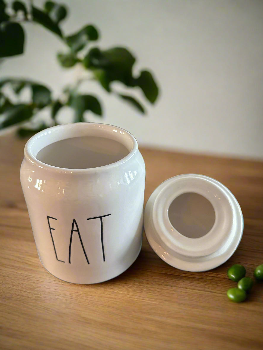Rae Dunn Farmhouse Small Cannister & Lid EAT Like New by Magenta 6 5/8" Tall