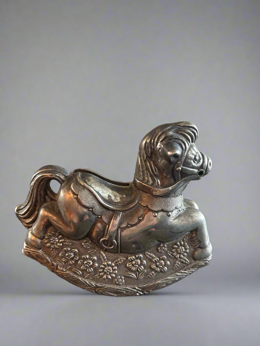 Vintage Silver Plated Rocking Horse Coin Piggy Bank Paper Weight Figure No Bottom